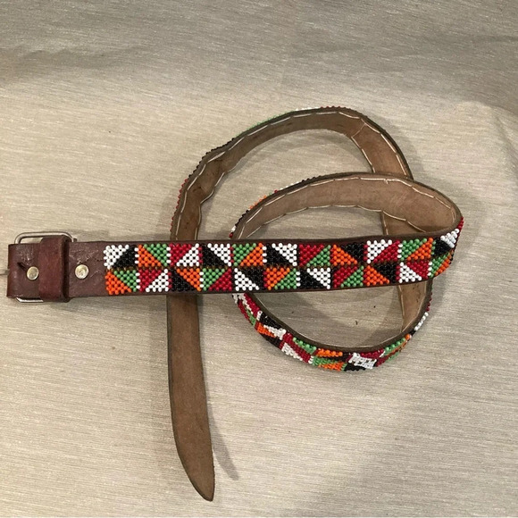 BELT Leather and Colourful Beading All over Beading Handmade Artisan Made - Picture 5 of 6